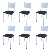 Kit 6 Cadeiras Branca Para Cozinha Almofadada Preta