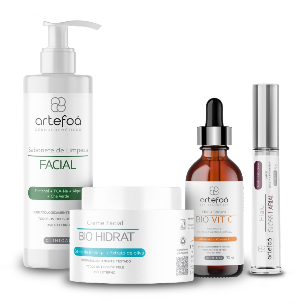 Kit Skincare: Sabonete + Sérum Bio Vit C + Creme Bio Hidrat + Gloss Labial