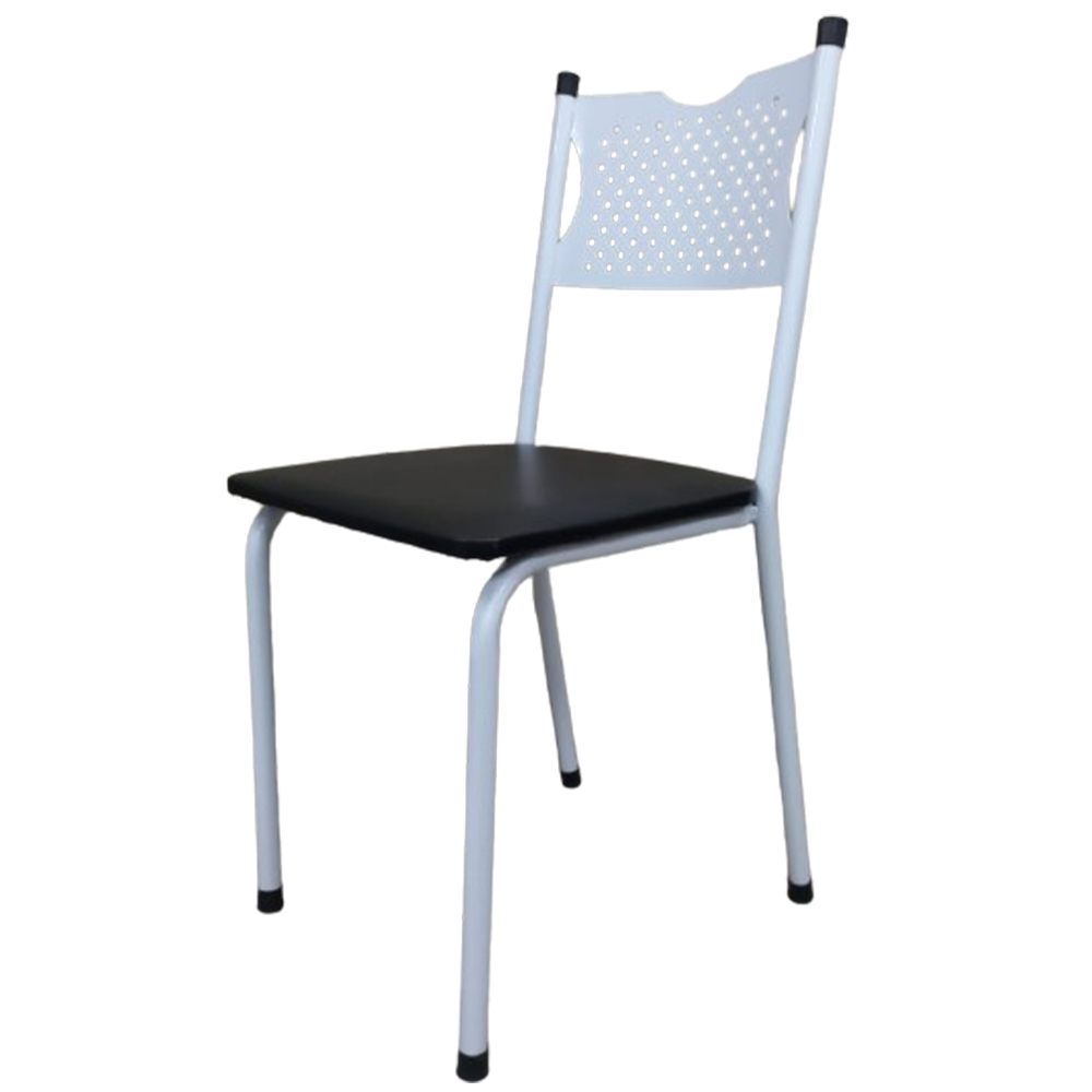 Cadeira para Cozinha MC Jantar Tubular Almofadada - Estrutura Branca - Assento Preto
