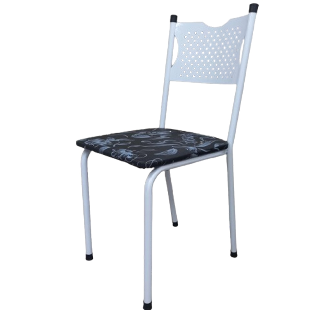 Cadeira para Cozinha MC Jantar Tubular Almofadada - Estrutura Branca - Assento Floral