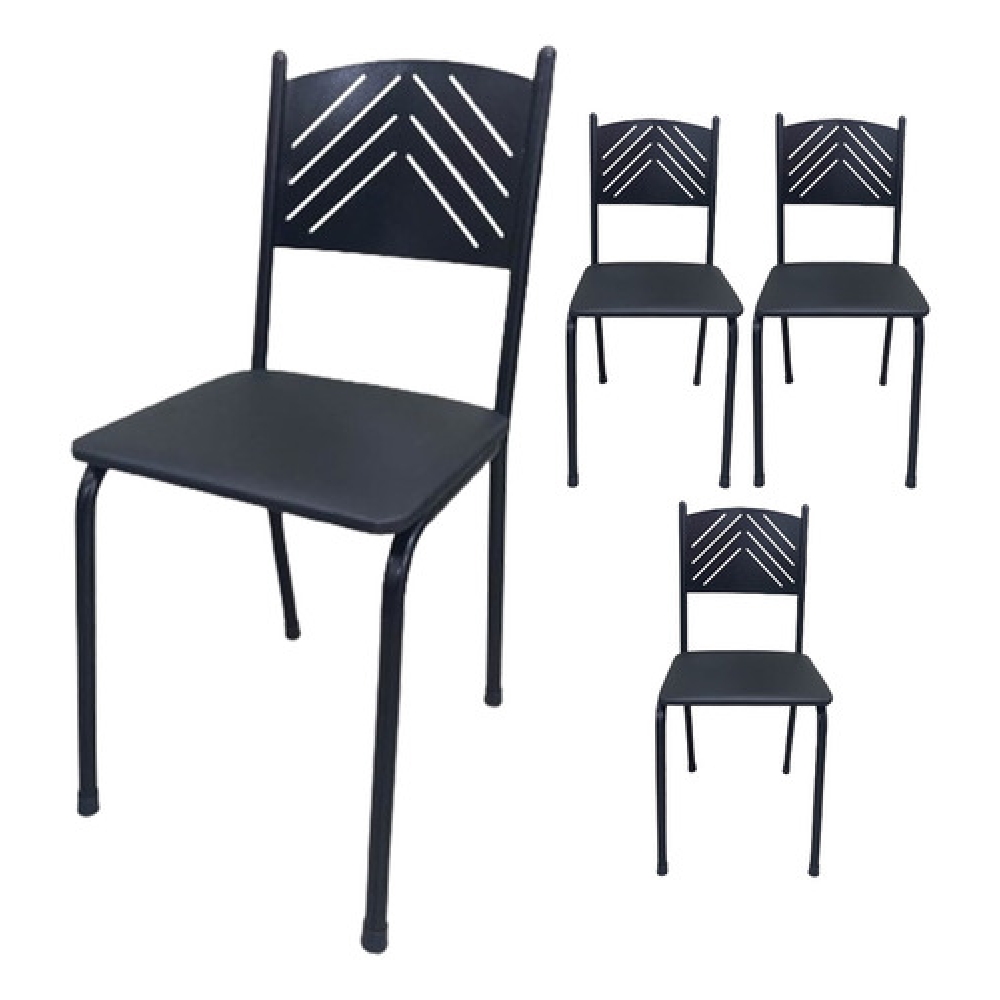 Kit 4 Cadeiras Preta Cozinha Jantar Metal Tubular Almofadada
